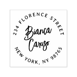 Modern Script Lettering Name Round Return Address Självfärgande Stämpel