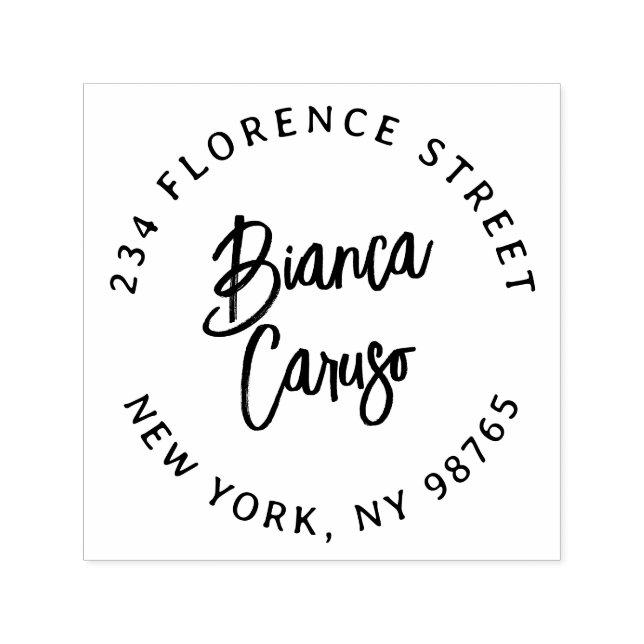 Modern Script Lettering Name Round Return Address Självfärgande Stämpel (Design)