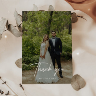 Modern Script Lettering Wedding Photo Tack Kort