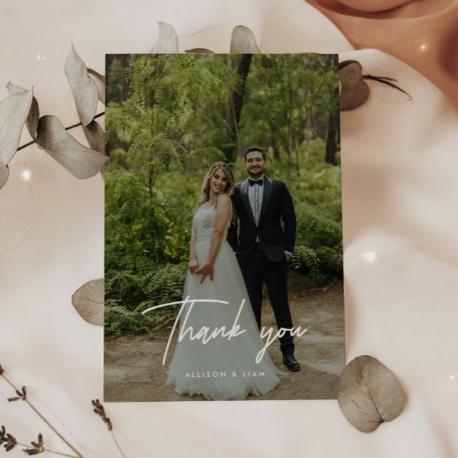 Modern Script Lettering Wedding Photo Tack Kort (Skapare uppladdad)