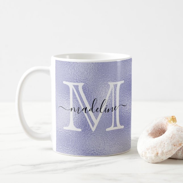 Modern Script Lila Foil Monogram Kaffemugg (Med munk)
