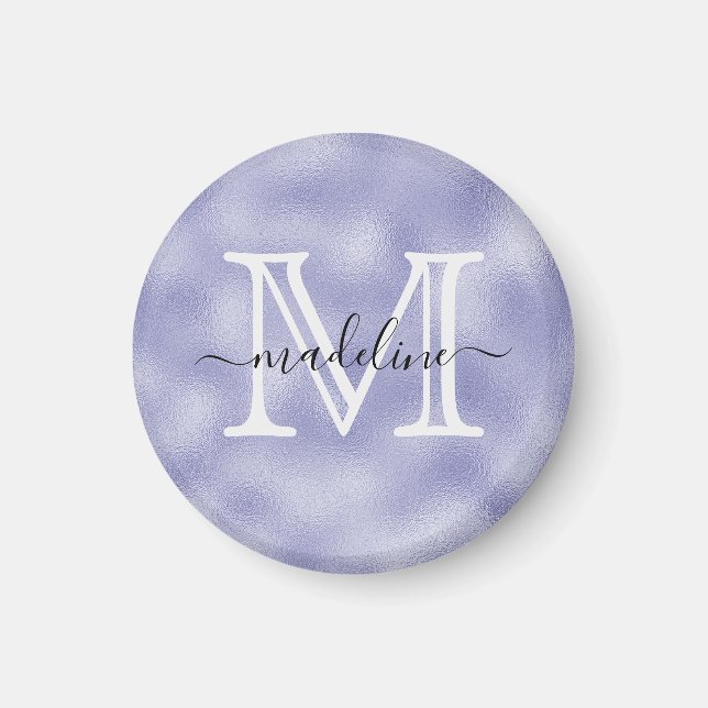 Modern Script Lila Foil Monogram Kitchen Magnet (Framsidan)
