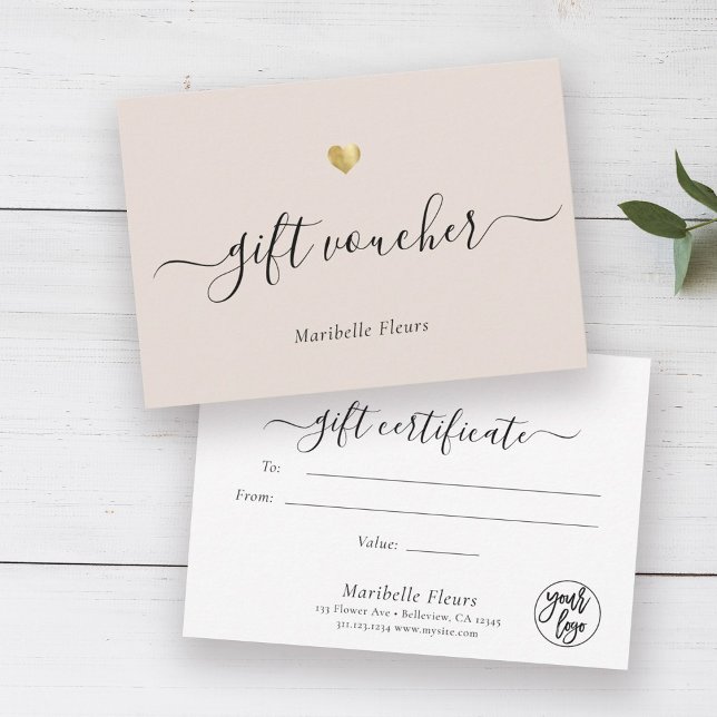 Modern Script Logotyp Guld Gift Voucher-certifikat (Skapare uppladdad)