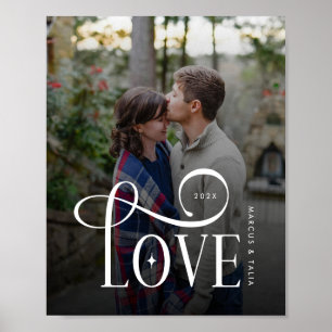Modern Script Love Anpassad Förlovade Par Foto Poster