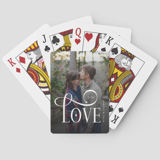 Modern Script Love Anpassade Förlovade Par Foto Casinokort (Baksidan)
