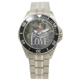 Modern Script Love Custom Engaged Couples Photo Armbandsur