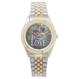 Modern Script Love Custom Engaged Couples Photo Armbandsur