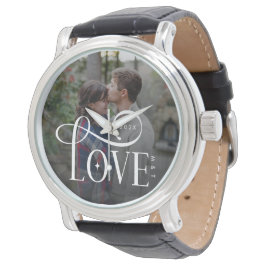 Modern Script Love Custom Engaged Couples Photo Armbandsur