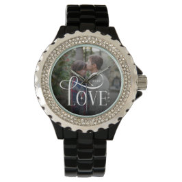 Modern Script Love Custom Engaged Couples Photo Armbandsur