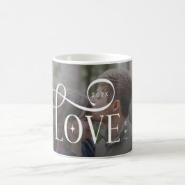 Modern Script Love Custom Engaged Couples Photo Kaffemugg