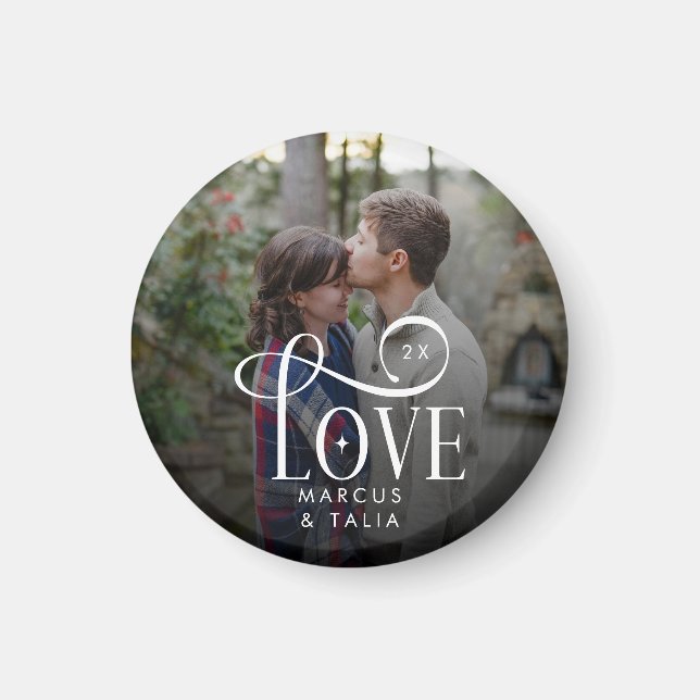 Modern Script Love Custom Engaged Couples Photo Magnet (Framsidan)