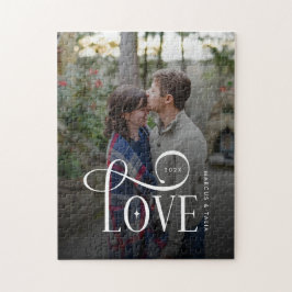 Modern Script Love Custom Engaged Couples Photo Pussel