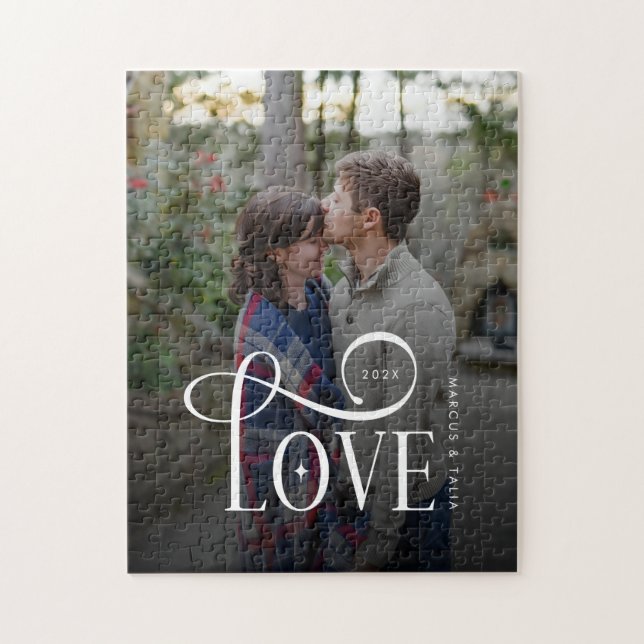 Modern Script Love Custom Engaged Couples Photo Pussel (Vertikal)