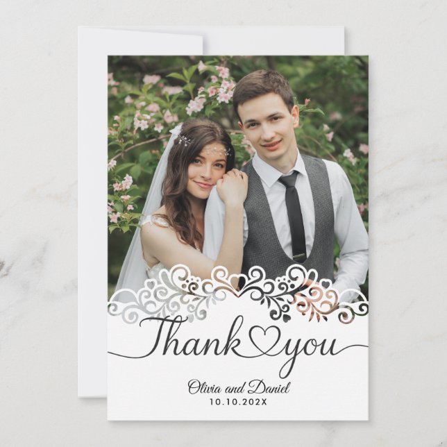 Modern Script Love Heart Wedding Flat Thank You Tack Kort (Framsida)