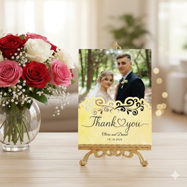 Modern Script Love Heart Wedding Flat Thank You Vykort (Skapare uppladdad)