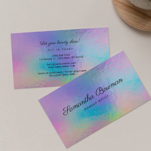 Modern Script Makeup Artist Faux Holografik Visitkort