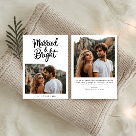 Modern Script Married & Bright Newlywed Photo Julkort