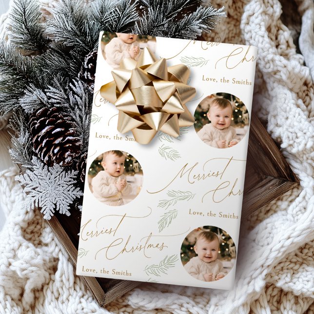Modern Script Merriest Christmas Family 2 photo Presentpapper (Modern Script Merriest Christmas Family 2 photo Wrapping Paper)