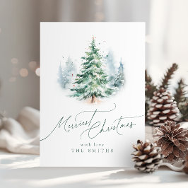 Modern Script Merriest Christmas Tree Julkort