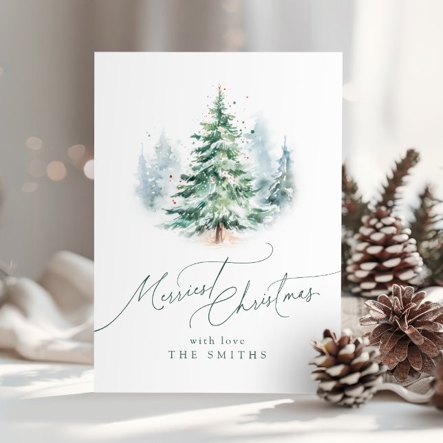 Modern Script Merriest Christmas Tree Julkort (Modern Script Merriest Christmas Tree Holiday Card)