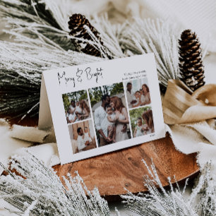 Modern Script Merry & Bright Fem-bilds vikta Helgkort