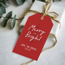 Modern Script Merry & Bright Snowflakes Christmas Presentetikett