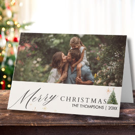 Modern Script Merry Christmas Family Photo Custom  Kort