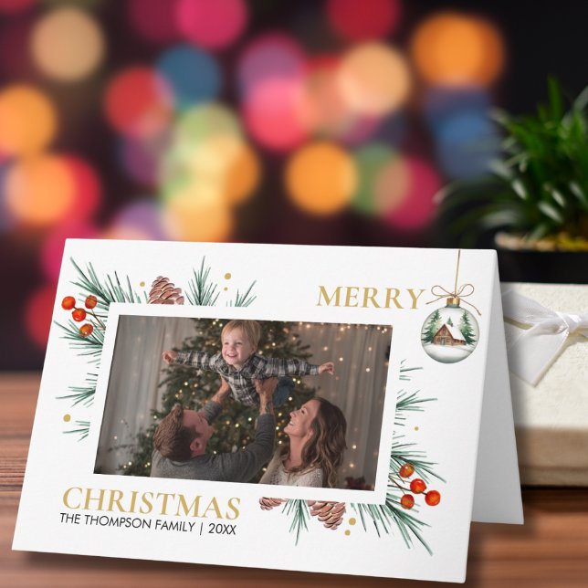 Modern Script Merry Christmas Family Photo Custom  Kort (Skapare uppladdad)