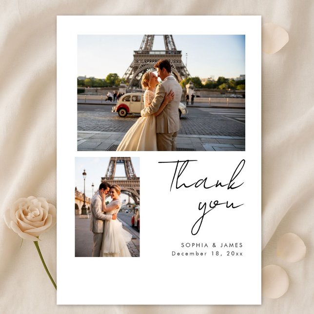 Modern Script Minimal Destination Photo Wedding Tack Kort (Skapare uppladdad)