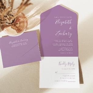 Modern Script Minimal Mauve Bröllop