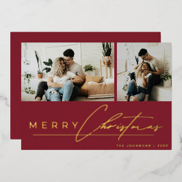 Modern Script Minimal Photo Red Merry Christmas