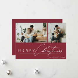 Modern Script Minimal Photo Red Merry Christmas Julkort