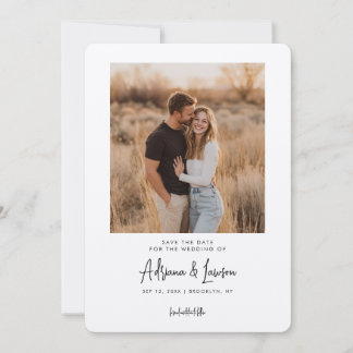 Modern Script Minimal Wedding Photo Save the Date Spara Datumet