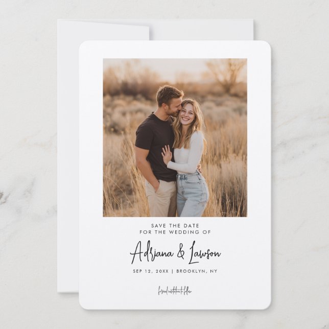 Modern Script Minimal Wedding Photo Save the Date Spara Datumet (Framsida)