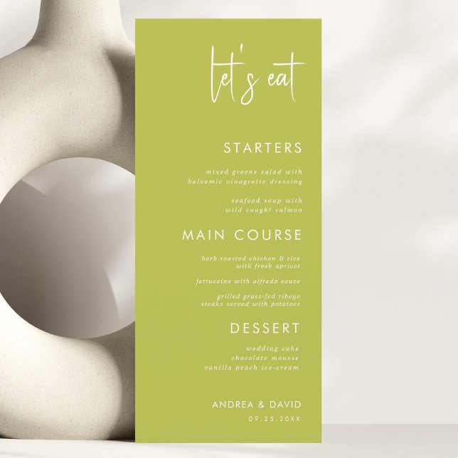 Modern Script Minimalist Let's Eat White Wedding   Meny (Skapare uppladdad)
