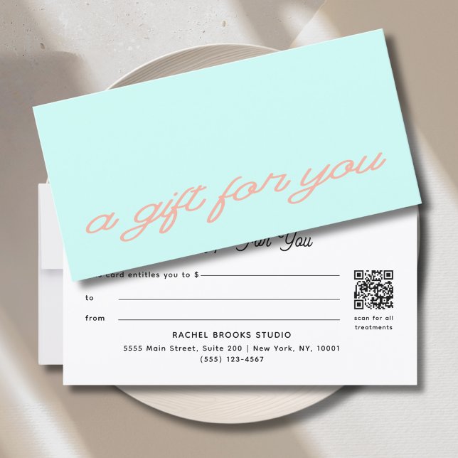 Modern Script Mint QR-kod presentkort (Modern Script Mint QR Code Gift Certificate)
