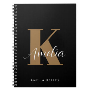 Modern Script Monogram Black Guld Anteckningsbok