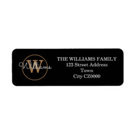 Modern Script Monogram Black White Guld Adress Returadress Etikett