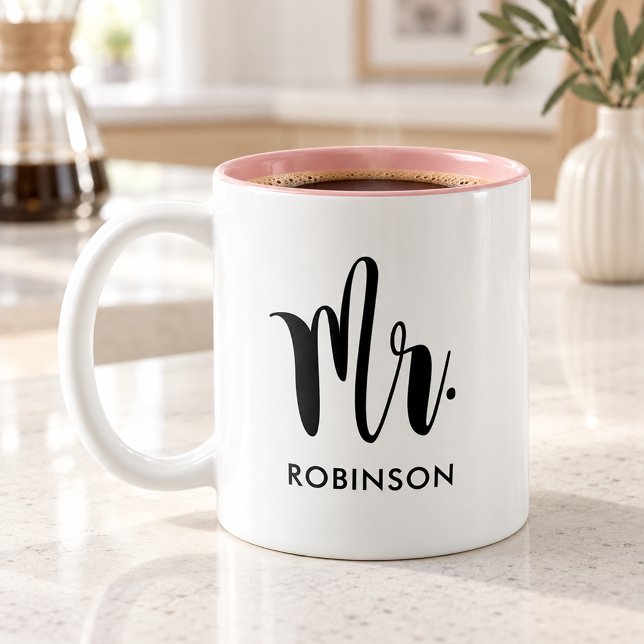 Modern Script Monogram Bröllop Två-Tonad Mugg (Skapare uppladdad)