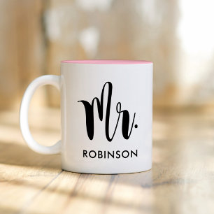 Modern Script Monogram Bröllop Två-Tonad Mugg