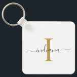 Modern Script Monogram Elegant Name Nyckelring<br><div class="desc">Gold Gray Monogram Script Name Modern keychain you can easily edit with your name and initial by clicking the "Personalize" button. Completely change the colors of the text and background when you select the "Customize this" link.</div>