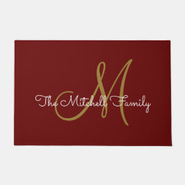 Modern Script Monogram Family Namn Burgundy