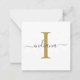 Modern Script Monogram Handstavad Guld Grå Anteckningskort
