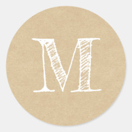 Modern Script Monogram Initial Kraft Runt Klistermärke