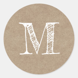 Modern Script Monogram Initial Kraft Runt Klistermärke