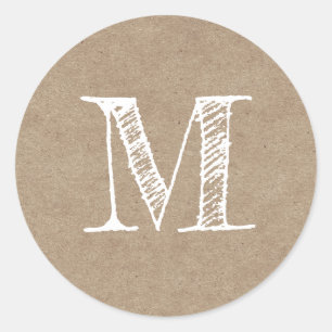 Modern Script Monogram Initial Kraft Runt Klistermärke