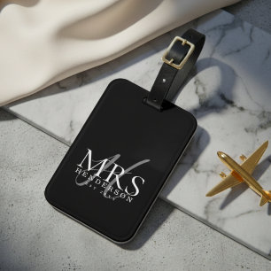 Modern Script Monogram Nygifta Resa Bagagebricka