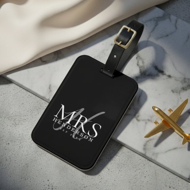 Modern Script Monogram Nygifta Resa Bagagebricka (Modern Script Monogram Newlyweds Travel Luggage Tag)
