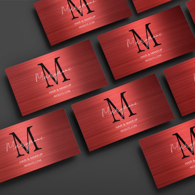 Modern Script Monogram Röd Visitkort (Skapare uppladdad)