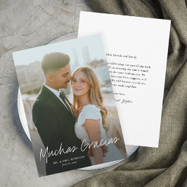 Modern Script Muchas Gracias Photo Bröllop Tack Kort